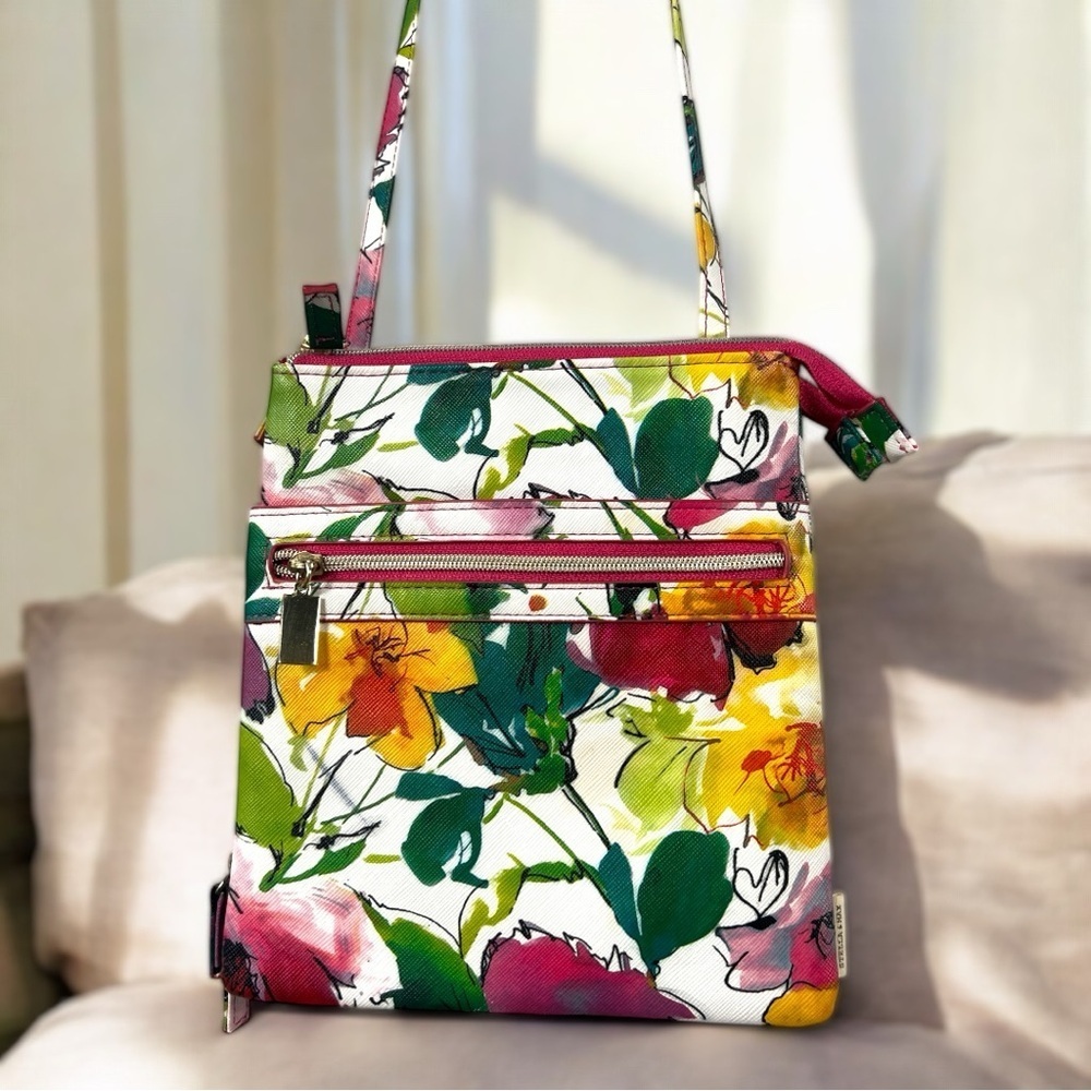 Stella & Max Red Pink Yellow Floral Crossbody Bag Purse Vibrant Adjustable Strap